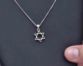 Collier étoile juive-Étoile de David en argent 925-Pendentif simple étoile de David-Bijoux judaïques-Cadeau pour homme et femme-Cadeau pour la Bar Mitzvah