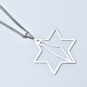 Silberne jüdische Stern Halskette-David-Stern Anhänger mit Karte von Israel-Silber Karte von Israel-jüdische Halskette-925 Sterling Silber-Geburtstagsgeschenk