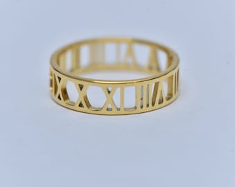 Roman Numerals Ring,Date Ring,Anniversary Ring,Literary jewelry,Promise ring, gold filled ring,Stackable Engagement Ring,