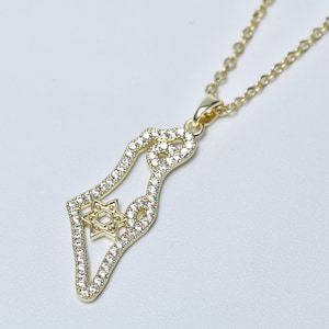 Collier carte en diamants d'Israël-Collier carte en or d'Israël-Collier étoile juive-Bijoux israéliens-Collier juif-Collier populaire-cadeau pour femme