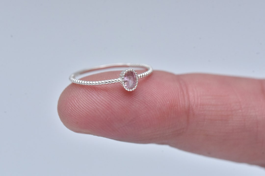 Delicate Rings Silver Dainty Silver Ring-pink Diamond Ring-delicate Minimalist Ring-925 ...