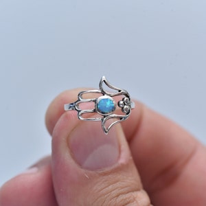 Opal Hamsa Ring – 925 Sterling Silver, Evil Eye Jewelry Gift For Woman Girl