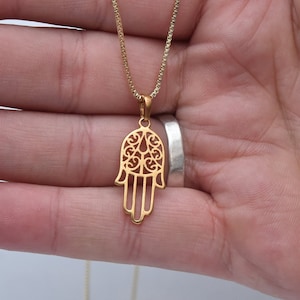 Gold gefüllte Hamsa Halskette: Filigrane Fatima Hand, spiritueller Schmuck, handgemachtes Gold Böser Blick, Geburtstagsgeschenk