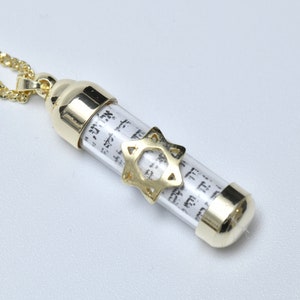 Gold Mezuzah Necklace-Gold Jewish Star Necklace-Bible Necklace-Blessing Parchment Necklace-Judaica Jewelry-Mezuzah Pendant-Spiritual Gift