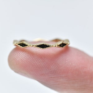 Dainty Gold Ring-Delicate Minimalist Gold Ring-Black Gemstone Ring-Black Diamond Ring-Black Onyx Ring-Black Diamond Jewelry-Gift for Her