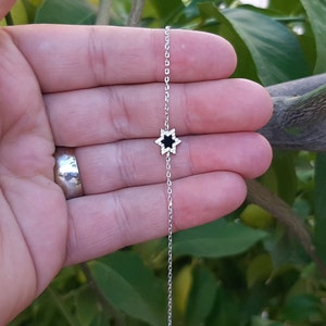 Sterling Silver Jewish star Bracelet: Black Onyx & Crystal Charm Bat Mitzvah gift