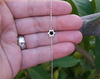 Jewish star bracelet, Star of David, 925 silver bracelet, black diamond bracelet, simple diamond bracelet, dainty bracelet, gift for her