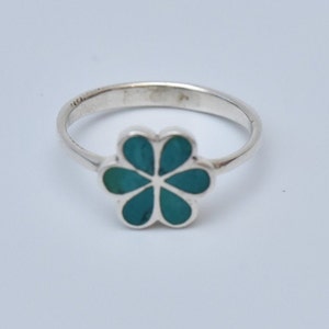 Vintage Flower Ring 925 Sterling Silver: Natural Eilat Stone, Handmade Turquoise Gemstone Jewelry, Gift