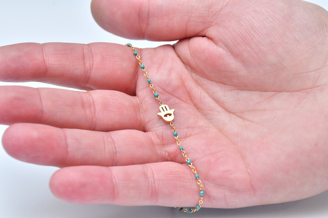 Minimalist Gold Hamsa Braceletnatural Turquoise Gemstone Bracelet