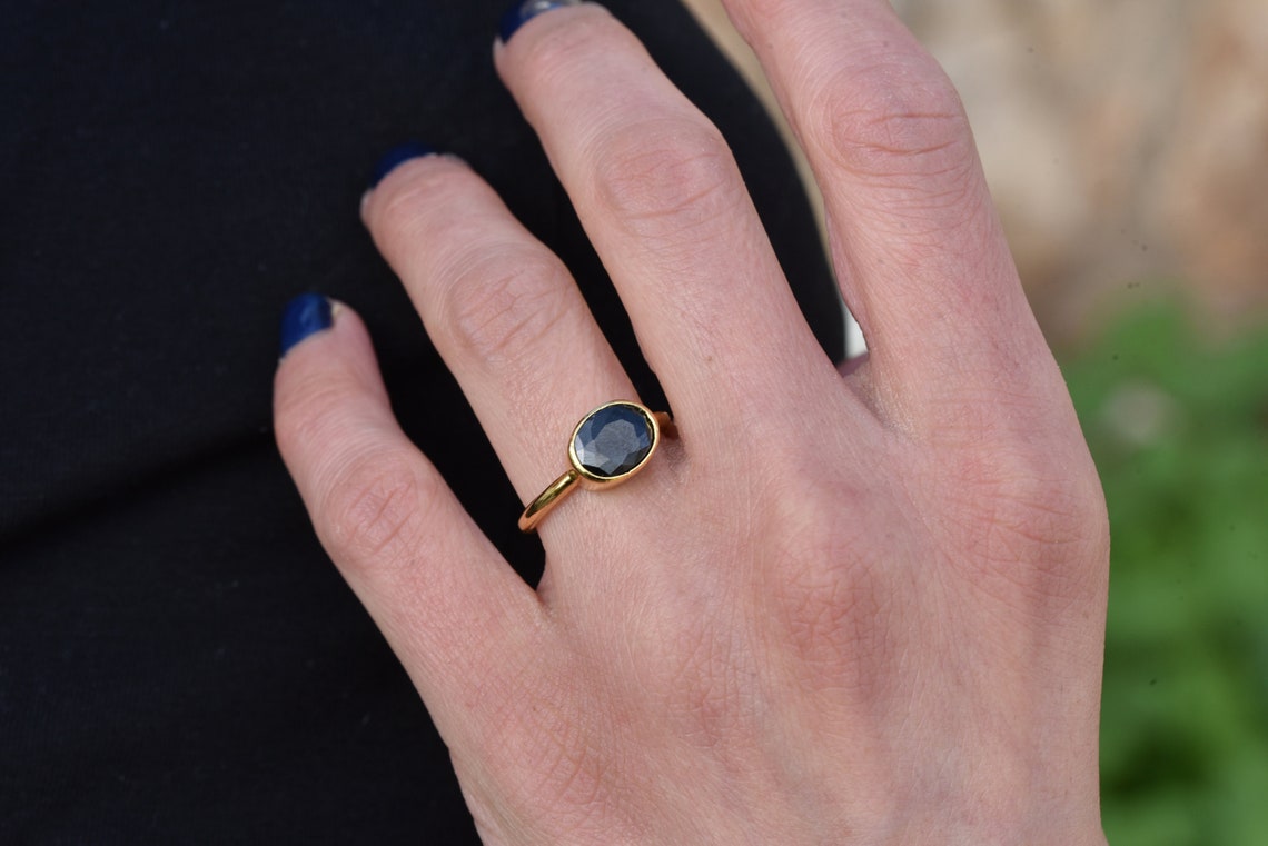 Gold Ringblack Stone Ringblack Diamond Ringwedding Etsy
