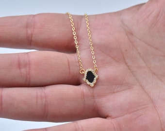 Tiny Gold Hamsa Necklace-Delicate Hamsa Necklace-Minimalist Hamsa Pendant-Hamsa-Black Diamond Hamsa-Black Onyx Jewelry-Gift for Woman