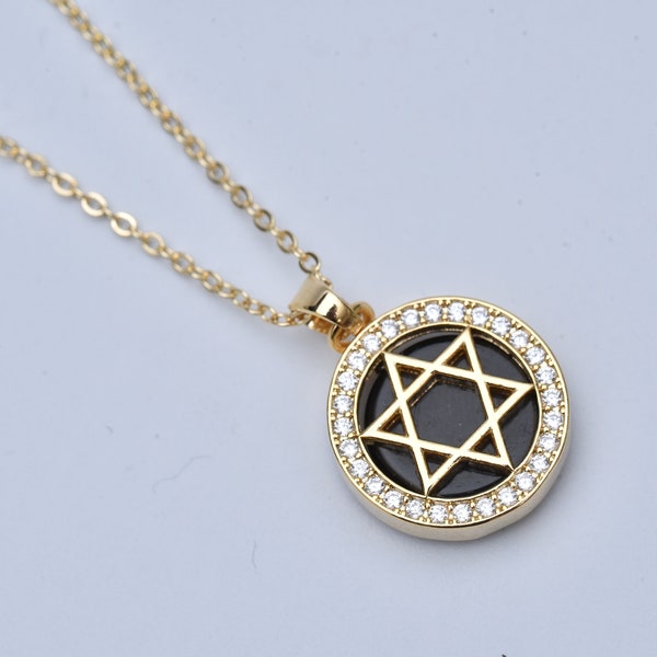Gold Jewish Star Necklace,Black Gemstone Necklace,Black Diamod Necklace,Diamond Nnecklace,Star of David,Jewish Necklace,Spiritual Gift