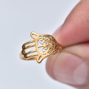 Delicate 18K Gold Filled Hamsa Ring: Minimalist Evil Eye Protection