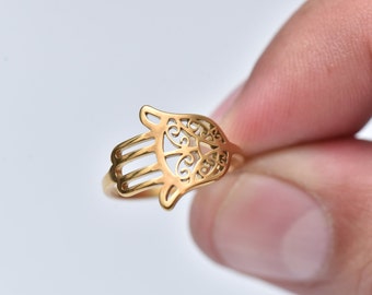 Hamsa ring-Tiny hamsa ring-Delicate gold ring-Super thin ring-Evil eye ring-Simple gold ring-Goldfilled-Delicate stackable ring-Gift for her