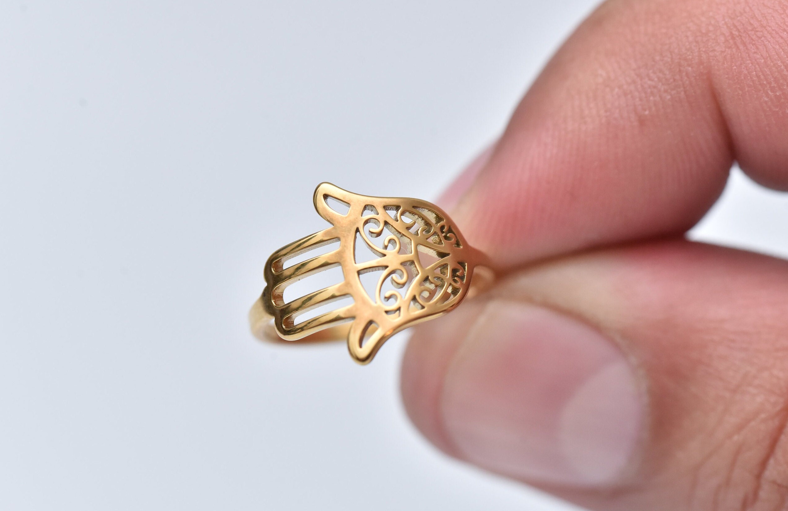 Hamsa ring-Tiny hamsa ring-Delicate gold ring-Super thin ring-Evil eye ring-Simple gold ring-Goldfilled-Delicate stackable ring-Gift for her