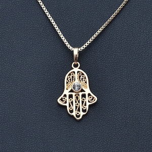 Hamsa Halskette, Gold Hamsa Halskette, 21K Goldfield Halskette, Diamant Halskette, feine Halskette, Fatima Hand, Geschenk für Frau, Geschenk für sie