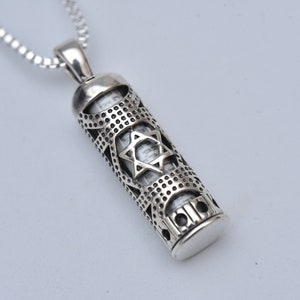 Silver Mezuzah Necklace-jewish Star Mezuzah Necklace-prayer Necklace