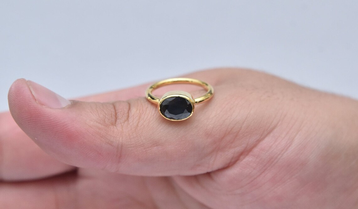 Gold Ringblack Stone Ringblack Diamond Ringwedding Etsy