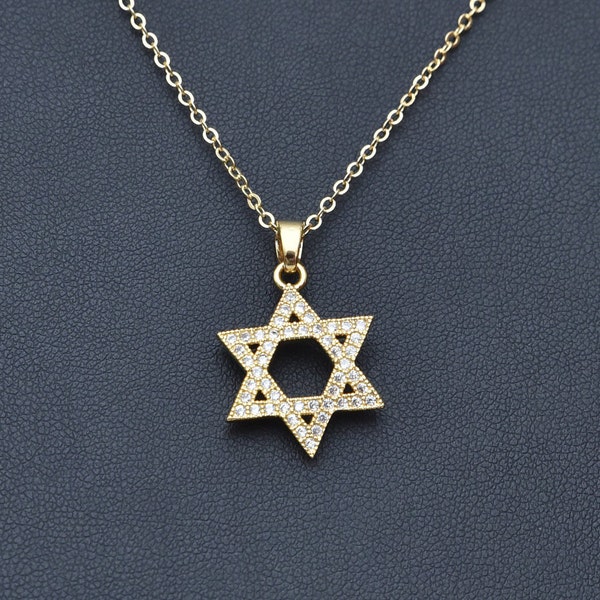 Collier d’étoiles juives, Collier d’étoiles juives en or, Étoile de David, Étoile juive en diamant, Collier juif, Bijoux judaïques, Cadeau spirituel