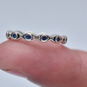 Dainty Blue Topaz Evil Eye Ring – Multi Eye 925 Silver Spiritual Jewelry,Handmade Protection Gift,Birthday gift