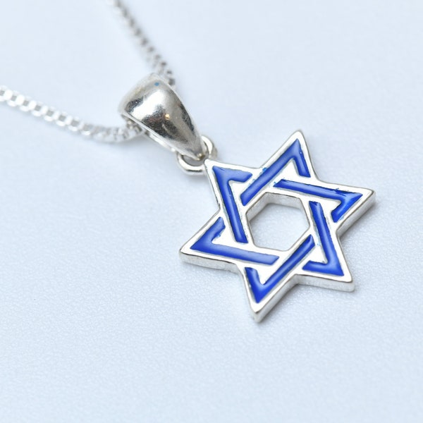 Silver Star of David Necklace,Blue Jewish Star Necklace,Judaica Jewelry,Jewish Necklace,Star of David,925 Sterling Silver,Spiritual Gift