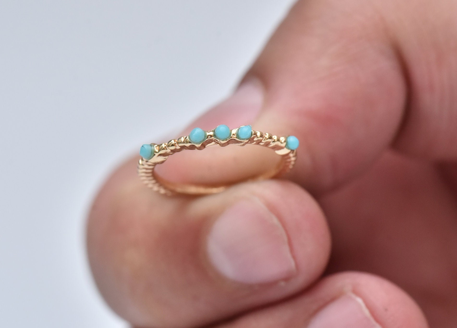 Delicate Turquoise Gemstone Gold Ring - Minimalist Handmade Jewelry