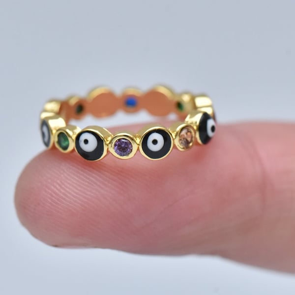 Dainty Evil Eye Ring-Multicolor Eye Ring-A stackable ring-Gold Eye Ring-Evil Eye Jewelry-Multicolor Ring-Gold Hamsa Ring-Gift for Woman