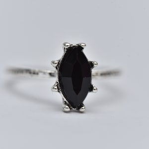Black Onyx Ring-Black Diamond Ring-Delicate Silver Ring-Daily Ring-Black Gemstone Ring-Black Onyx Jewelry-Gift for Her