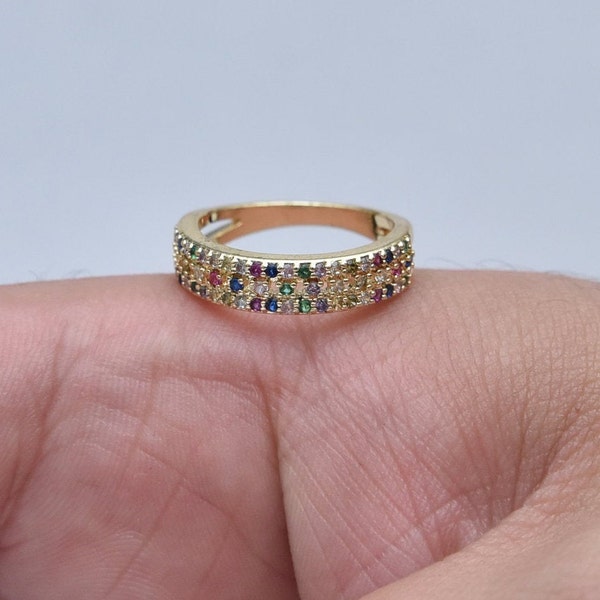 Multi-color ring,colored gold ring, zircon ring in colors,ring,pink,purple,yellow,blue,green,multi-stone ring, engagement ring, gift for her