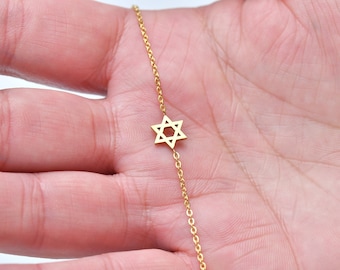 Petit bracelet étoile juive en or, bracelet étoile juif délicat, bracelet juif délicat, bracelet étoile de David, or 21 carats rempli, cadeau juif