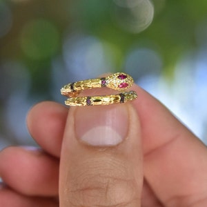 21K Gold Filled Snake Ring: Purple CZ Handmade Animal Jewelry