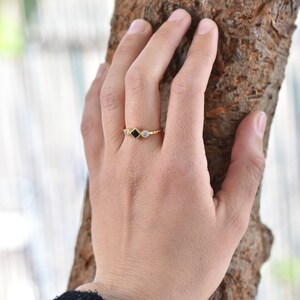 Minimalist Gold Ring: Black Diamond & Onyx Handmade Jewelry,Gift For Woman image 3
