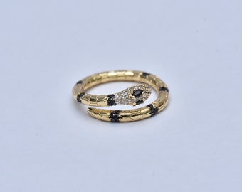 21K Gold Filled Snake Ring–Black Onyx & Black Diamond,Elegant Minimalist Handmade Jewelry,Gift For Woman