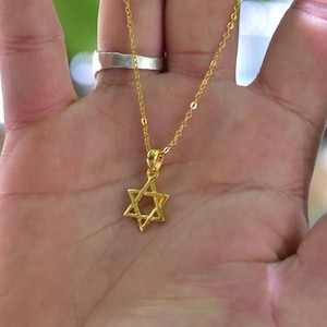 Gold Jewish Star Necklace - Handmade Star of David Pendant - Israeli Judaica Jewelry - Bar Mitzvah Gift image 1