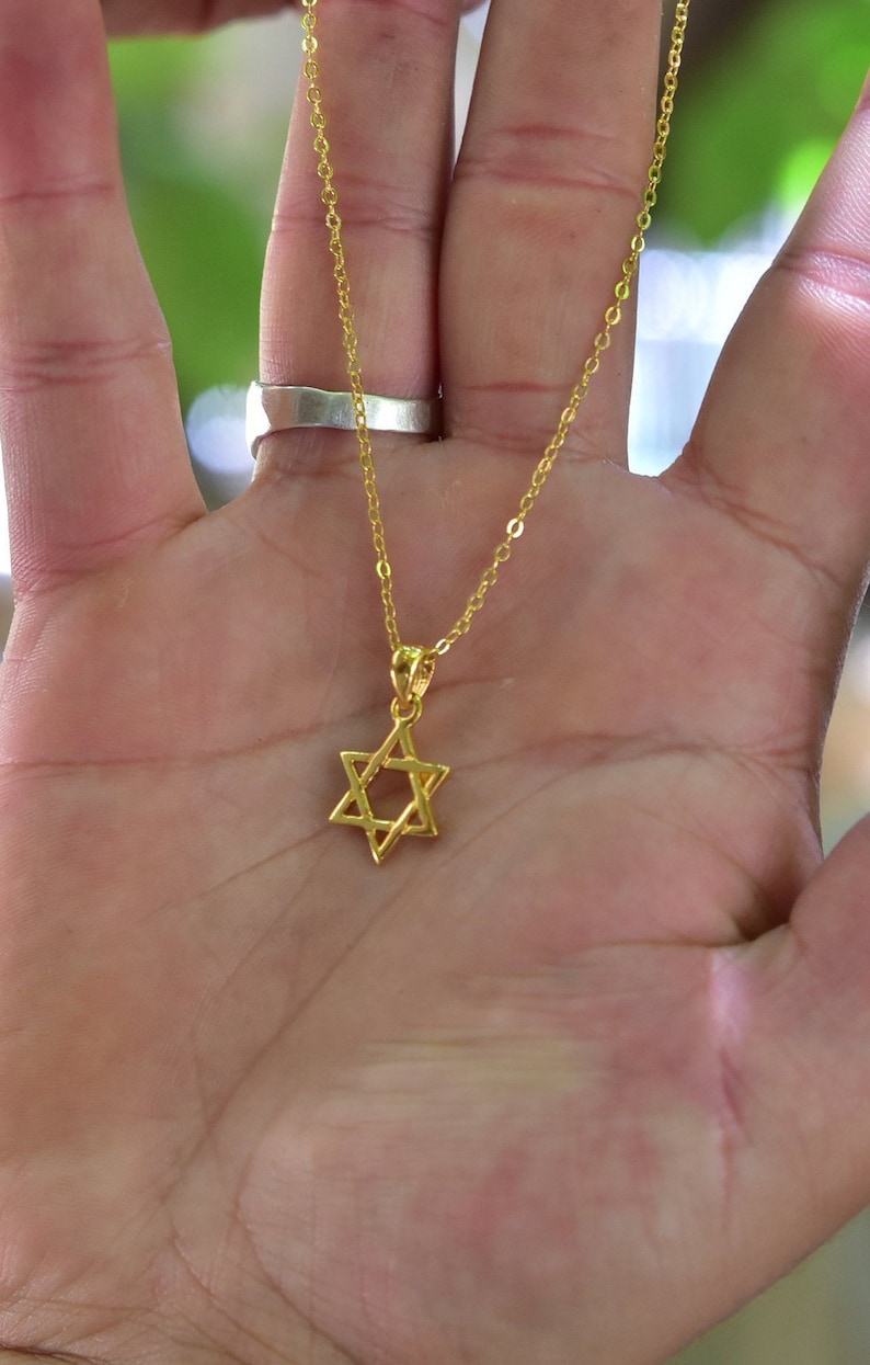 Gold Jewish Star Necklace - Handmade Star of David Pendant - Israeli Judaica Jewelry - Bar Mitzvah Gift image 1