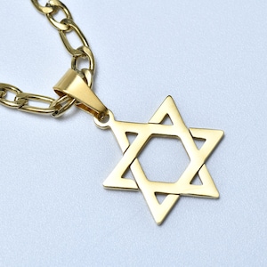 Collar de estrella judía para hombre bañado en oro de 21 quilates (cadena de 4 mm), elegante colgante judaico, regalo para hombre.
