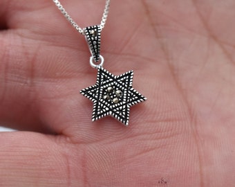 Jewish Star Necklace-Black Diamond Necklace-Black Onyx Necklace-Jewish Necklace-Delicate Minimalist Necklace-Star of David-Jewish Gift