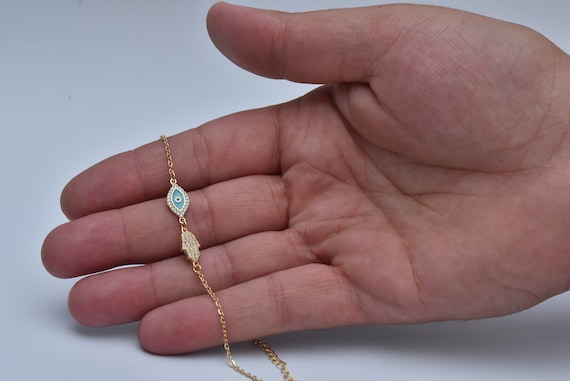 Compra Hamsa Mano di Fatima Collana con ciondolo in oro e argento con protezione all'ingrosso
