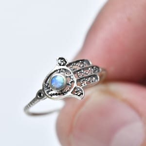 Hamsa Ring, Hand Ring, 925 Sterling Silver, Anti-Evil Eye,Good luck ring, Charm Ring, Opal Stone, Hamsa Kabbalah