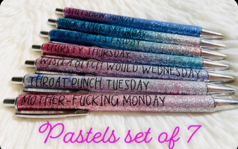  Marsrut 7PCS Funny Pens,Swear Word Daily Pen Set,Dirty Cuss Word  Pens for Each Day of the Week,Weekday Vibes Glitter Pen Set,Glitter Gel Pen  Set,Days of the Week Pens,Funny Office Gifts 
