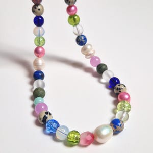 CLAUDE - Semi Precious Stone Beaded Necklace - in Czech Glass, Freshwater Pearls. Multicoloured Beaded Necklace. Monet's Garden Necklace.