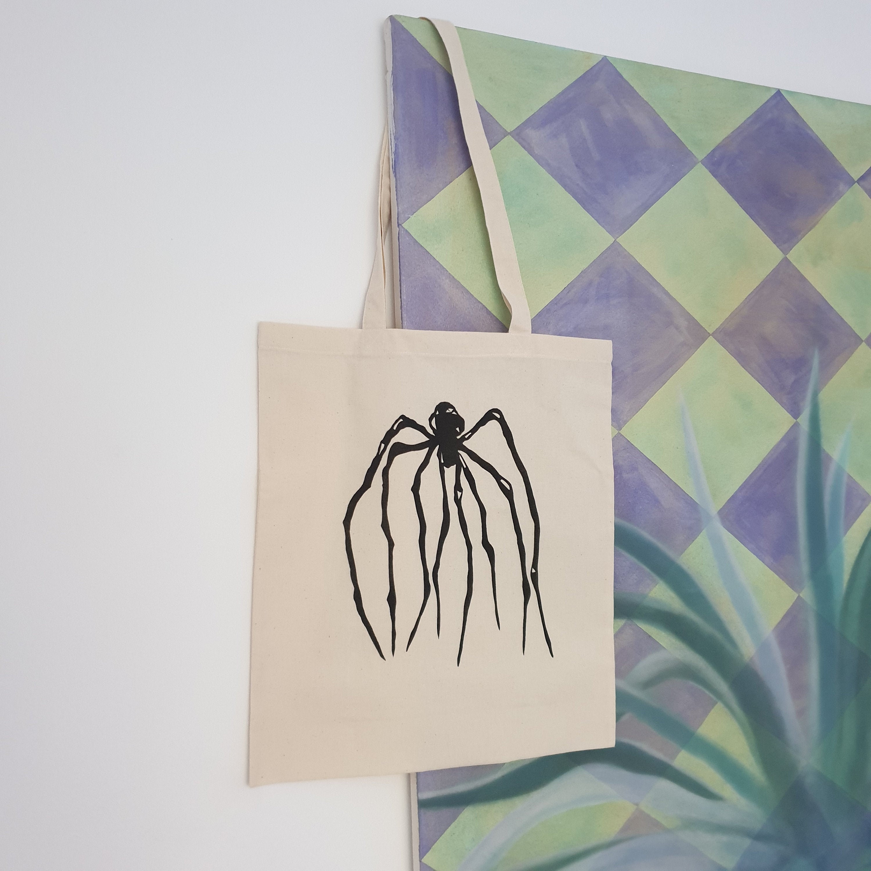 ルイーズ・ブルジョワ風スパイダートートバッグ：ハンドプリント