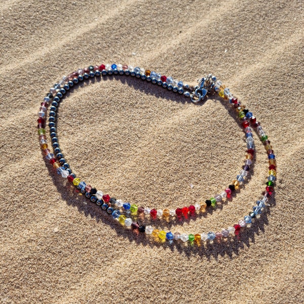 Ras de cou en perles de verre et cristal : collier en hématite multicolore, 40 cm (16 po.)