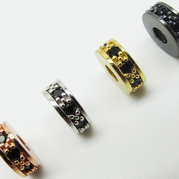 5/10/20 pcs  Black CZ Micro Pave Rhinestone Spacer, Cubic Zirconia Beads, Spacer Beads, Charms & Bracelet Accessories. For Making Bracelets.