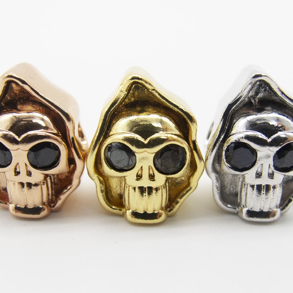 Black CZ Eye Skull Head Beads, 1/2/5/10 pcs Alien Human Head Bead, Metal Skull Bead, Charms & Bracelet Accessories, For Making Bracelets.