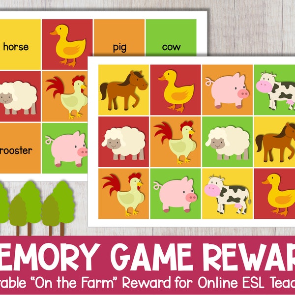 On The Farm Memory Game | VIPKID Reward System | Printable Rewards for Online ESL Lessons | VIPKID Props | Online Teacher | Palfish DadaABC