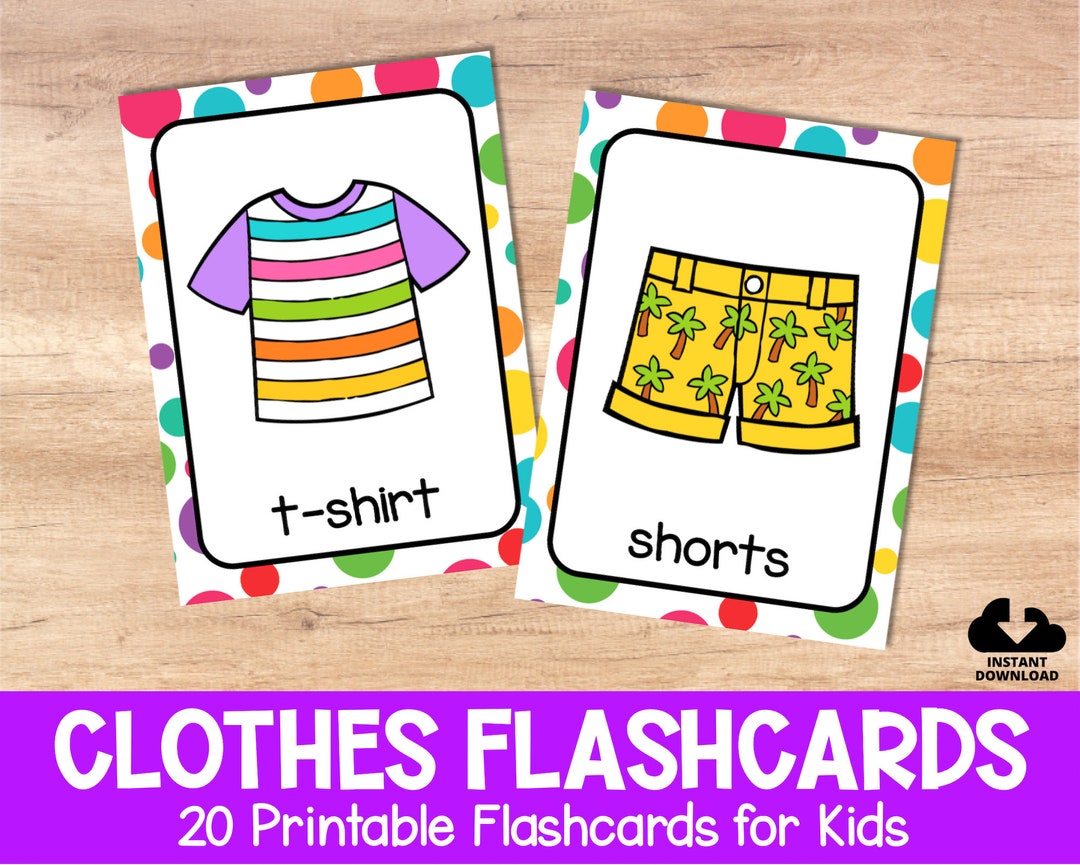 Flashcards de vêtements pour enfants // Flashcards imprimables