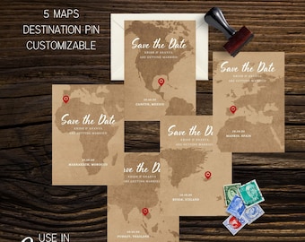Destination Wedding Save the Date Template, Map Save the Date, Travel Save the Date, Editable Template