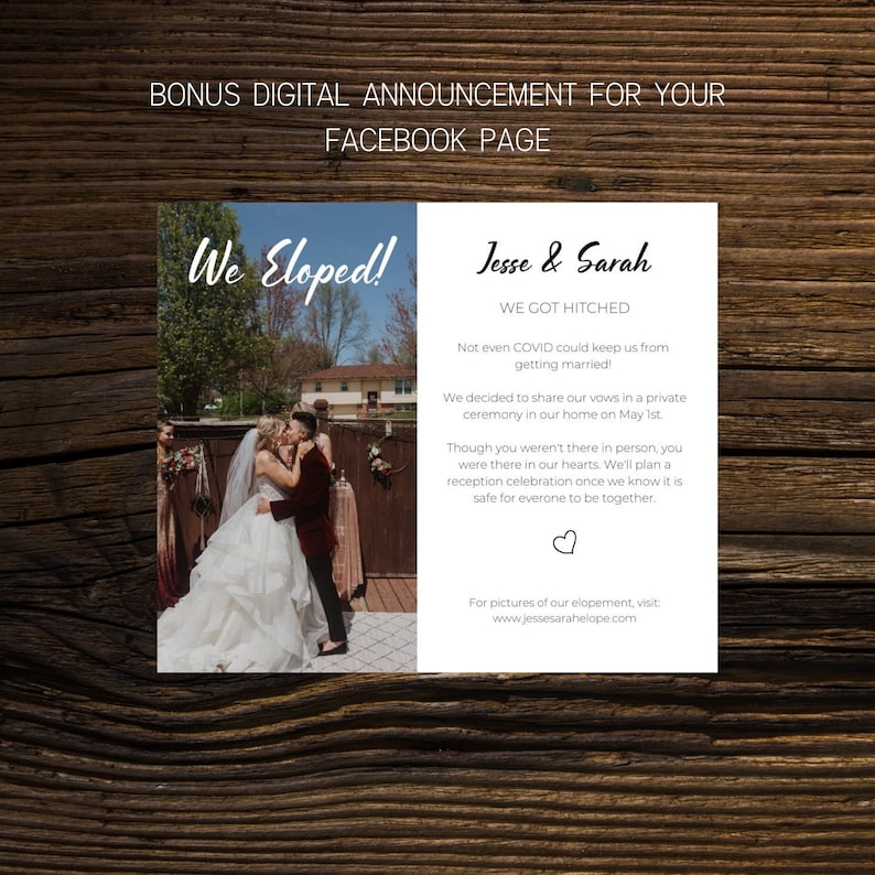 Elopement Announcement Template Corona Elopement We Eloped Card Editable & Printable Elopement Card Photo Elopement Announcement image 4