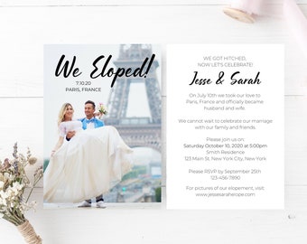 Elopement Announcement Template  — Reception Invitation — We Eloped Card — Printable Elopement Card — Photo Elopement Announcement